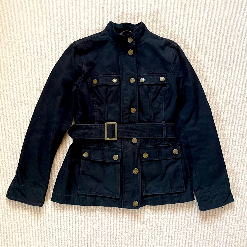 Boden waxed cotton belted jacket, black, women’s size US 2/UK 6